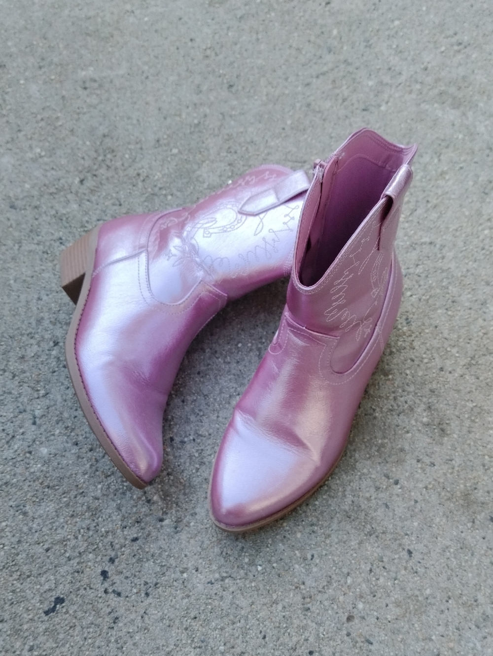 Girls' Pink Shimmery Ankle Boots with Side Zipper